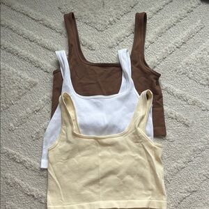 OQQ Women’s 3 Piece Tank Tops Ribbed Seamless Workout Seamless Exercise Shirts